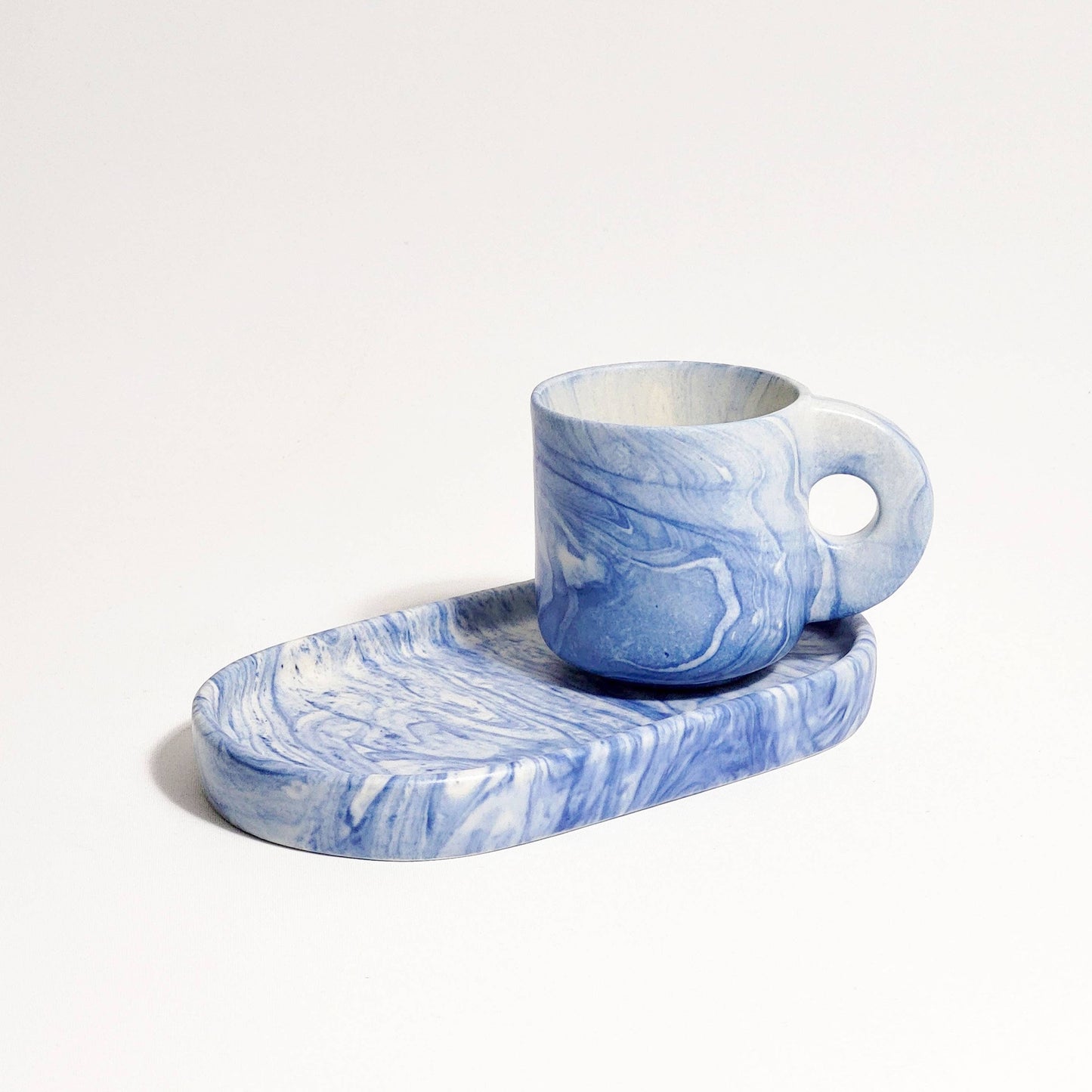 Pó de Barro TV SET Blue Marble - Double espresso Mug + Tray