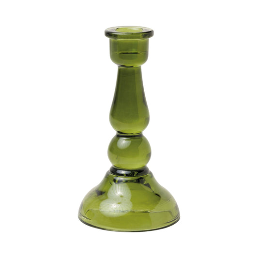 Tall Glass Taper Candle Holder - Dark Green