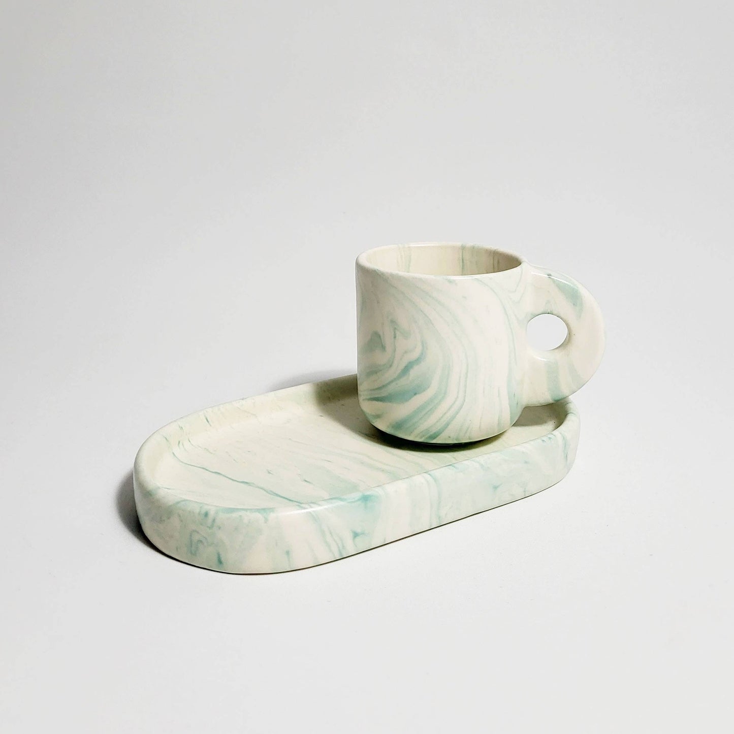 Pó de Barro TV SET Green Marble - Double espresso Mug + Tray