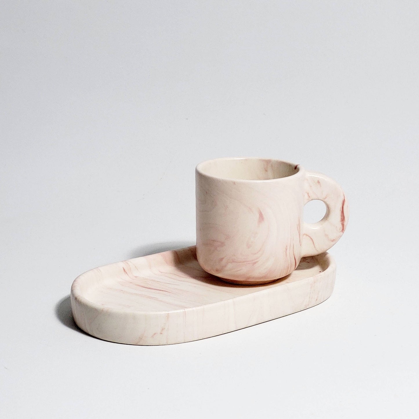 Pó de Barro TV SET Pink Marble - Double espresso Mug + Tray