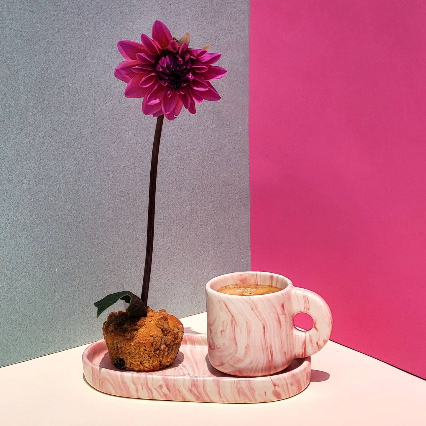 Pó de Barro TV SET Pink Marble - Double espresso Mug + Tray