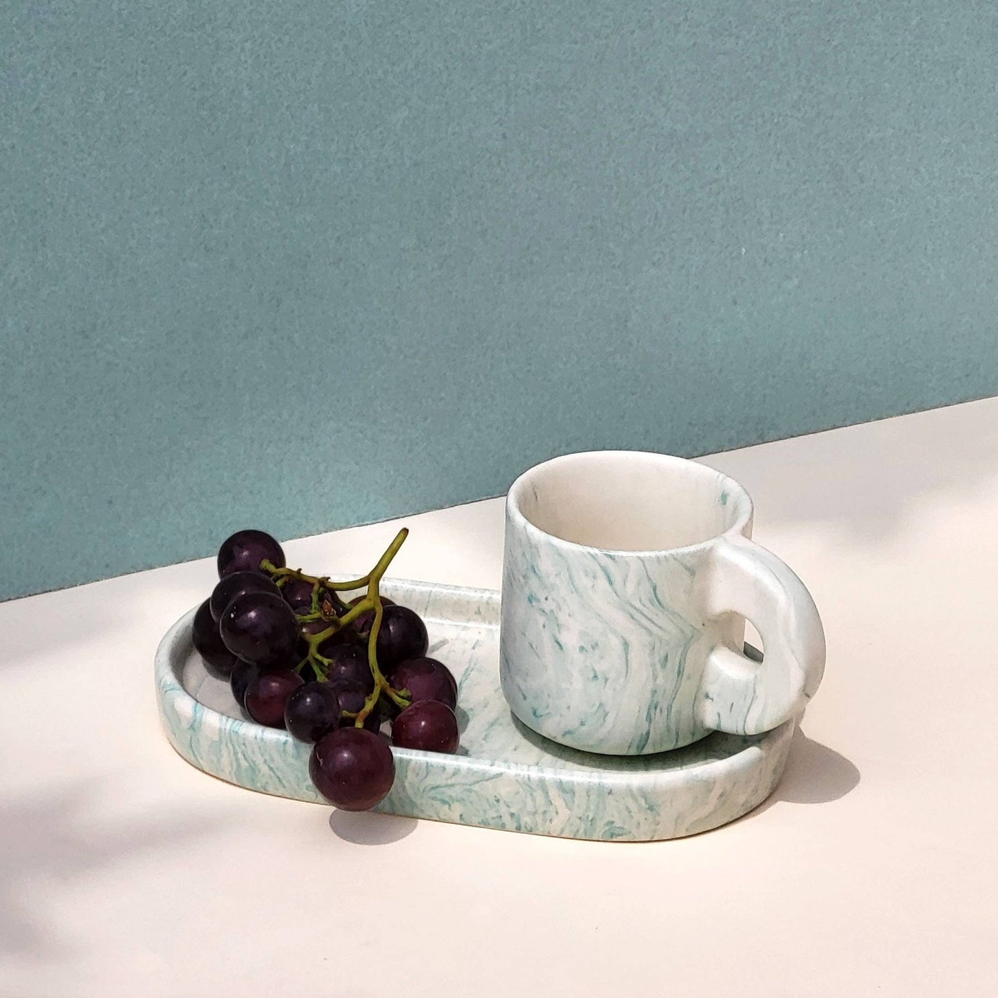 Pó de Barro TV SET Green Marble - Double espresso Mug + Tray